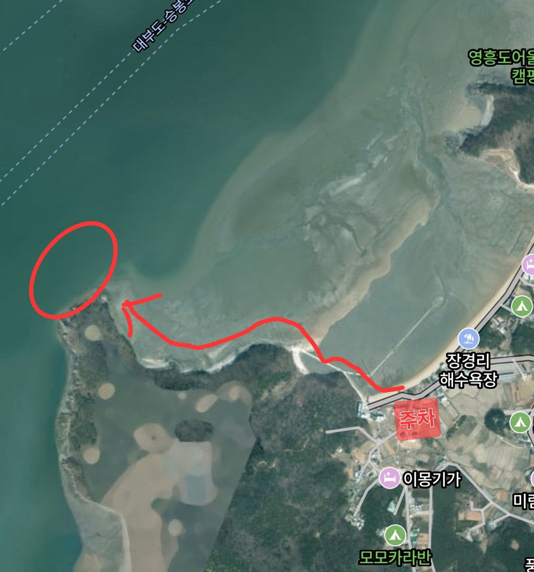 영흥도 장경리 해수욕장 진입 위치 지도